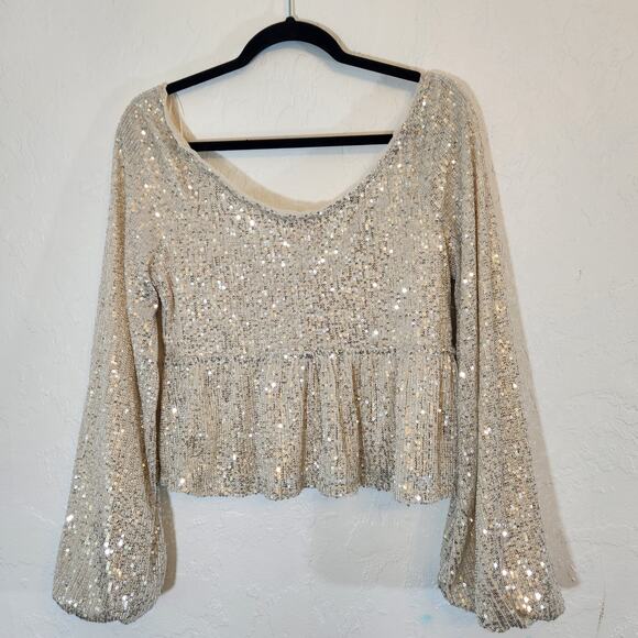 Francescas Nicolette Sequin Front Twist Blouse Size L - Picture 3 of 6